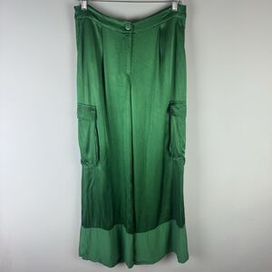 Corey Lynn Calter Anthropologie Green Satin Cargo Wide Leg Pants Medium Petite